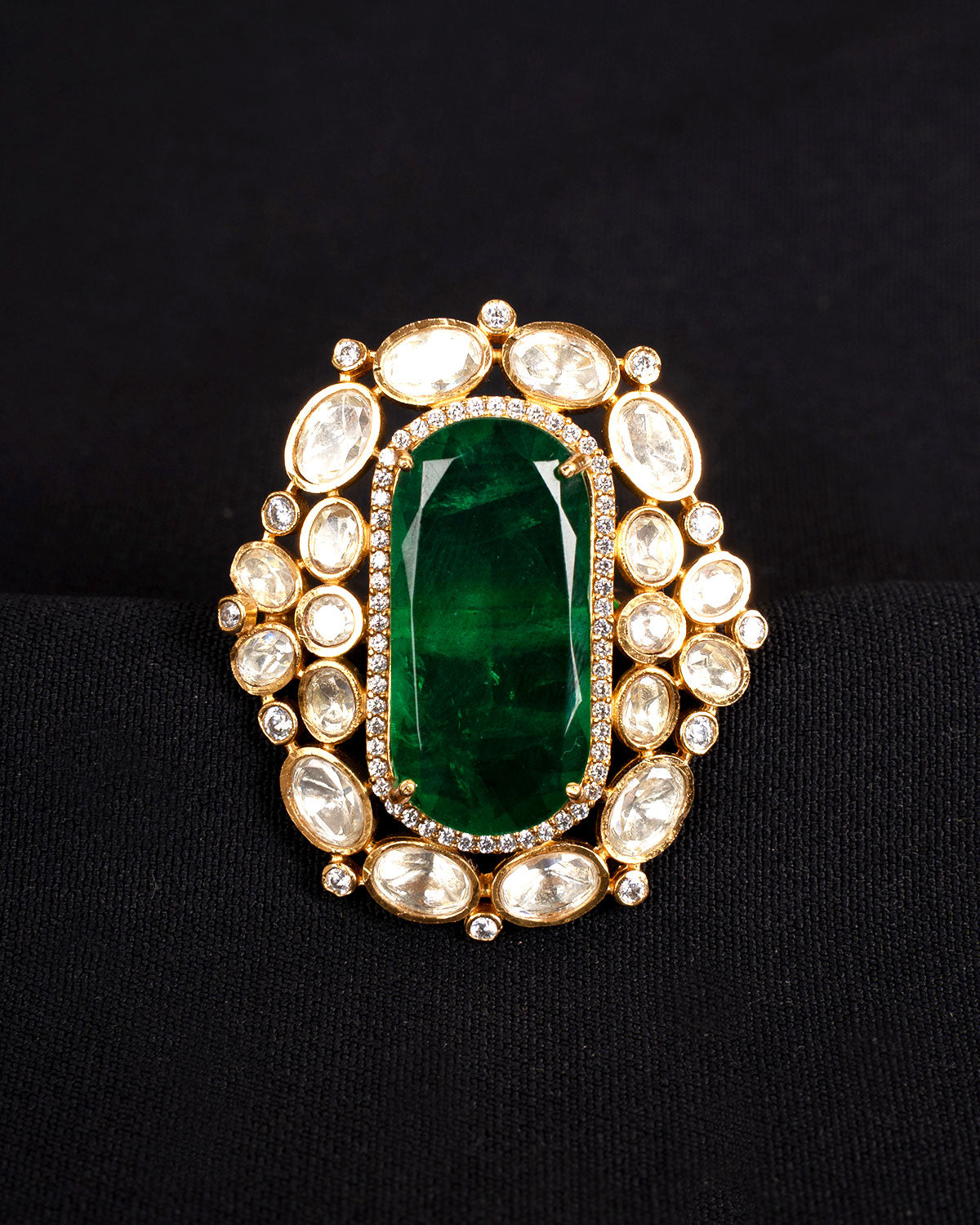 Shahi Surkh Emerald Moissanite Ring | Adjustable Size