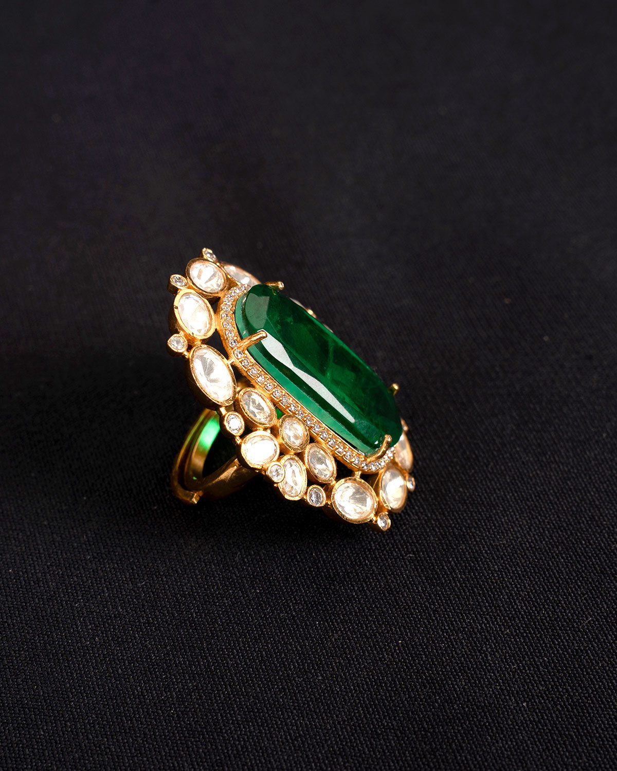 Shahi Surkh Emerald Moissanite Ring | Adjustable Size