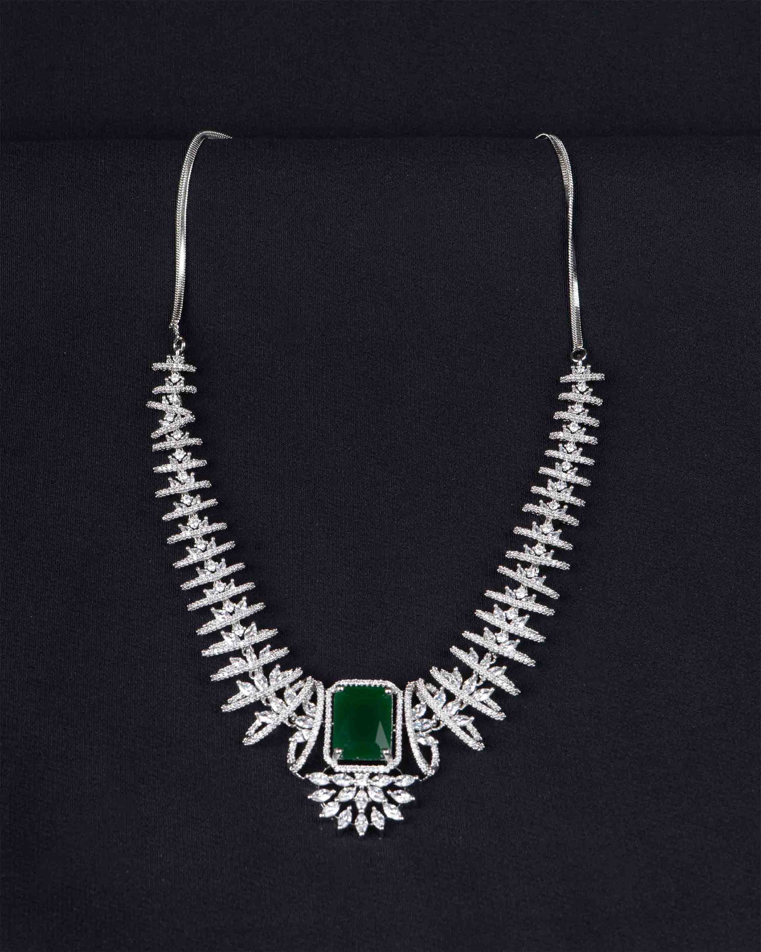 Zayra Emerald Diamond Necklace | 18K White Gold Plating