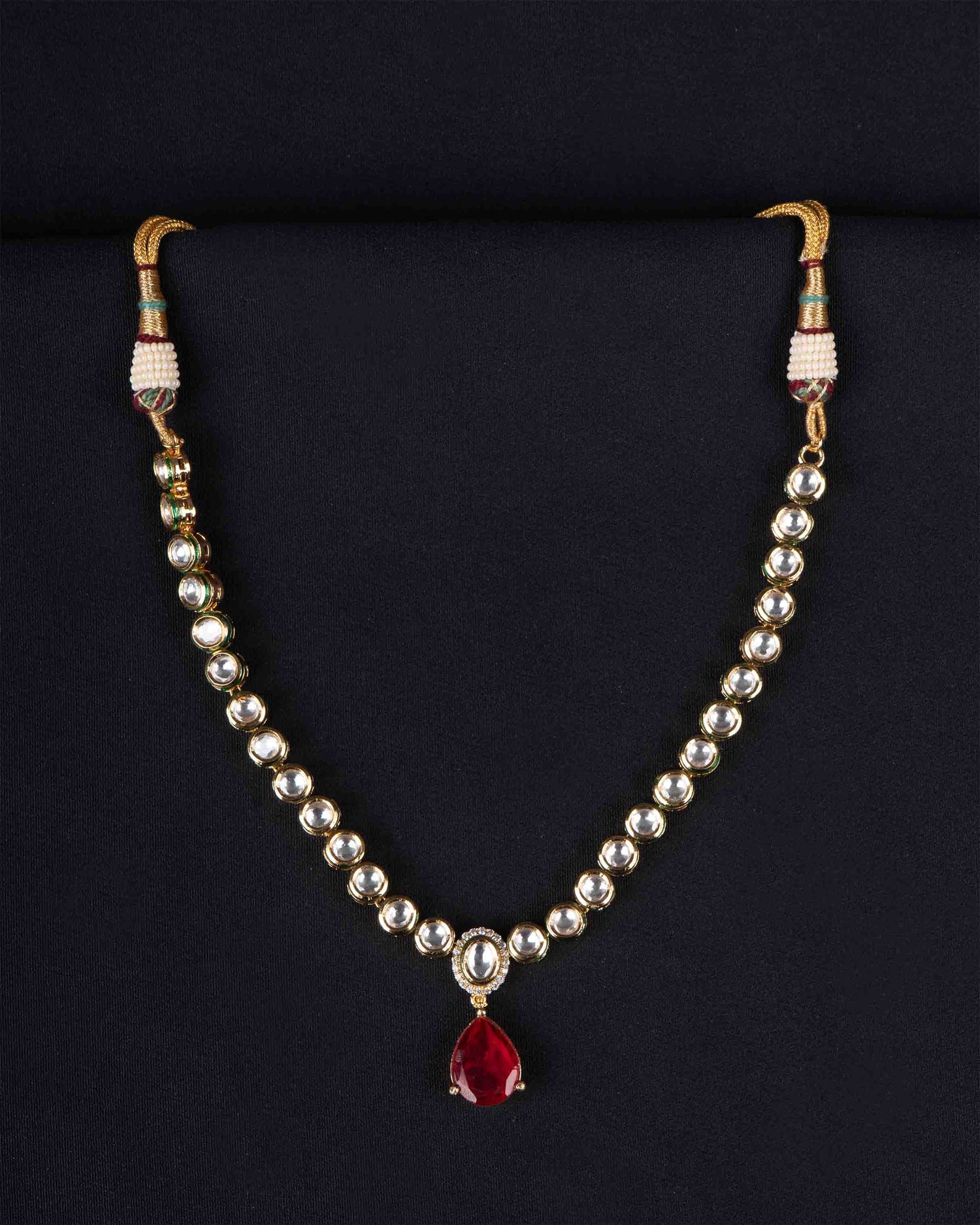 Single Line Kundan Necklace With Ruby Drop