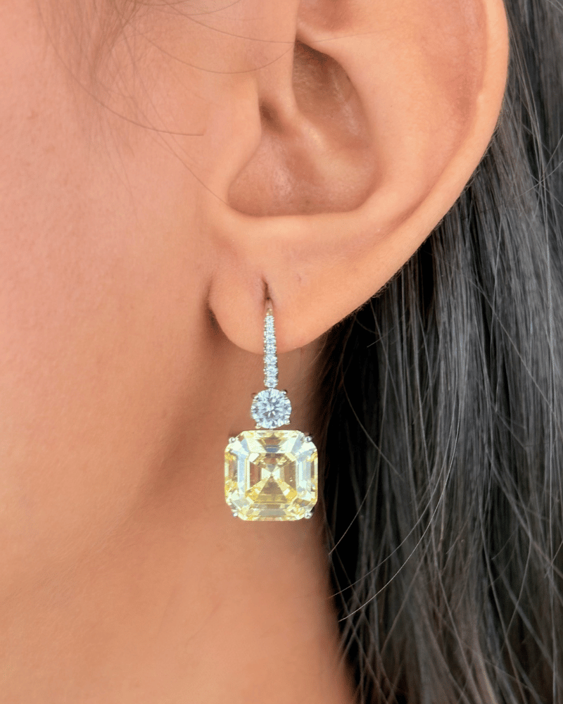 Solvane Citrine Diamond Danglers | Rhodium Plating
