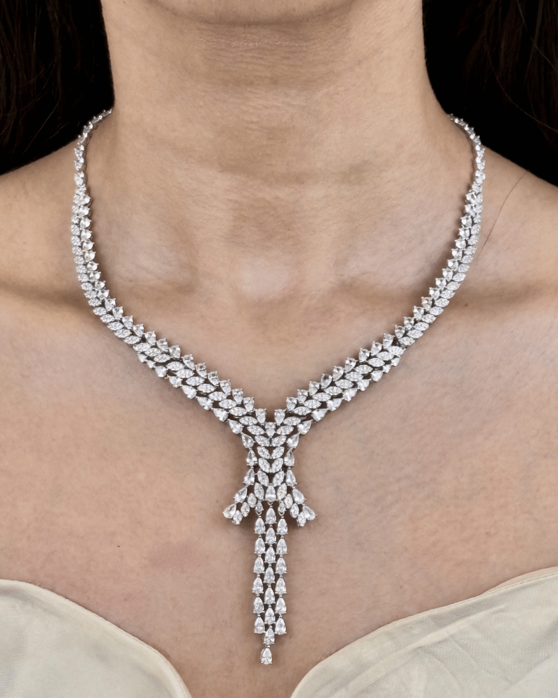 Starlace Diamond Necklace | Rhodium Plating
