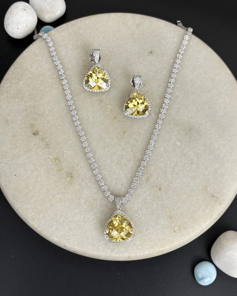 Sunveil Citrine Drop Necklace | Rhodium Plating