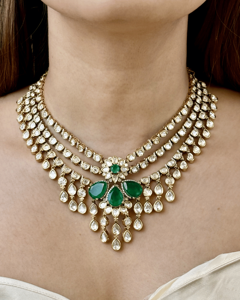 Aashi Three Layer Victorian Polki Necklace