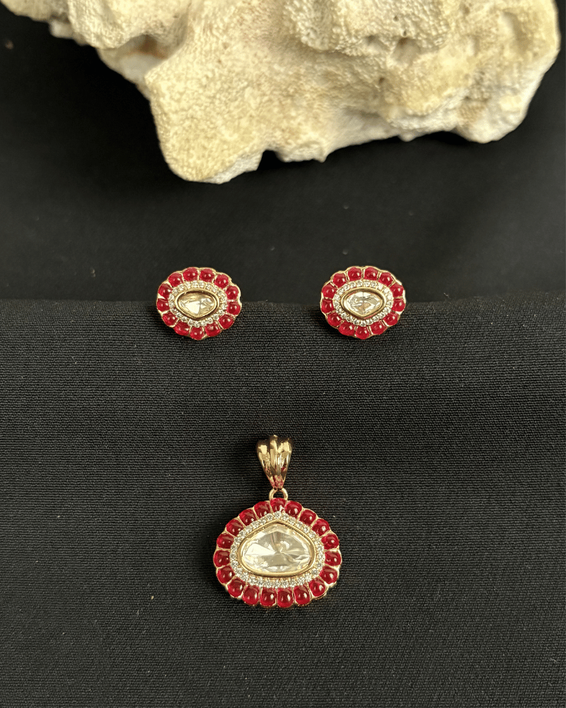 Rani Noor Ruby Polki Pendant Set