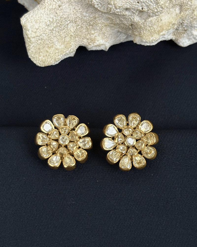 Heritage Flower Moissanite Studs | Screw Back | 18K Gold Plating