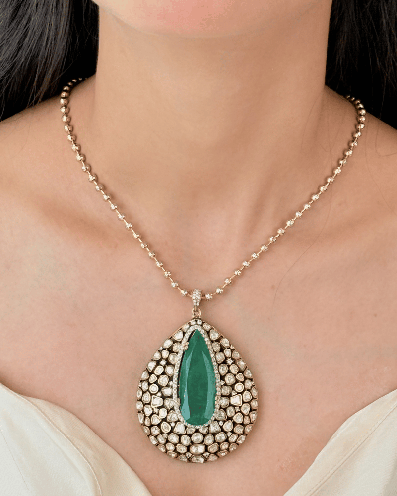 Emerald Empress Moissanite Pendant Set | Without Chain | Screw Back | 18K Gold Plating