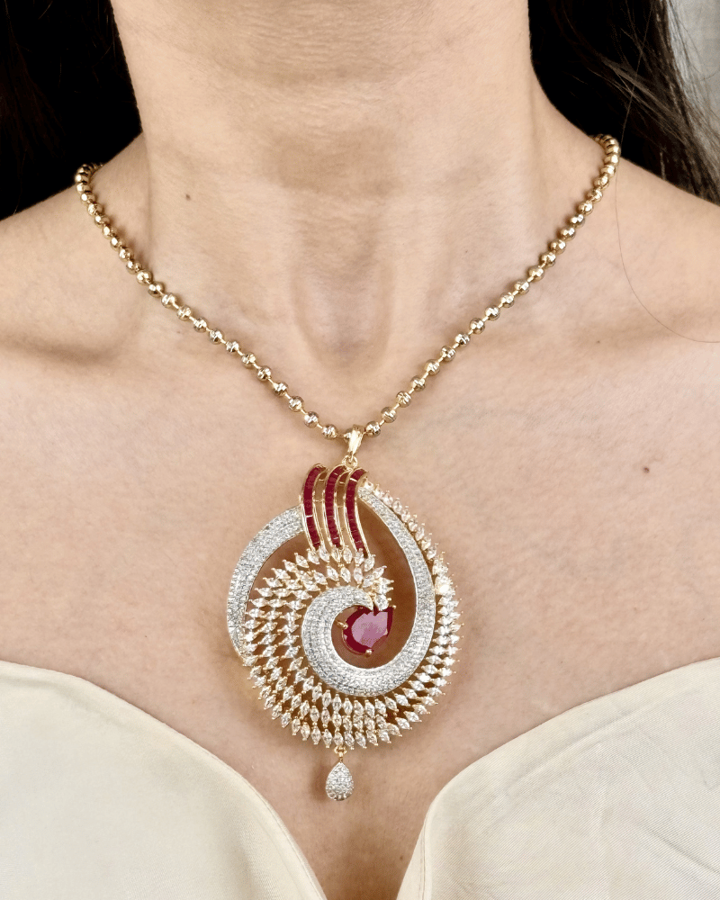 Eterna Spiral Ruby Diamond Pendant Set | Without Chain