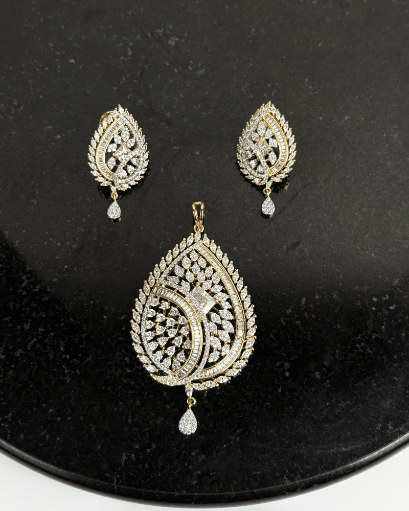 Mehrab Paisley Drop Diamond Pendant Set