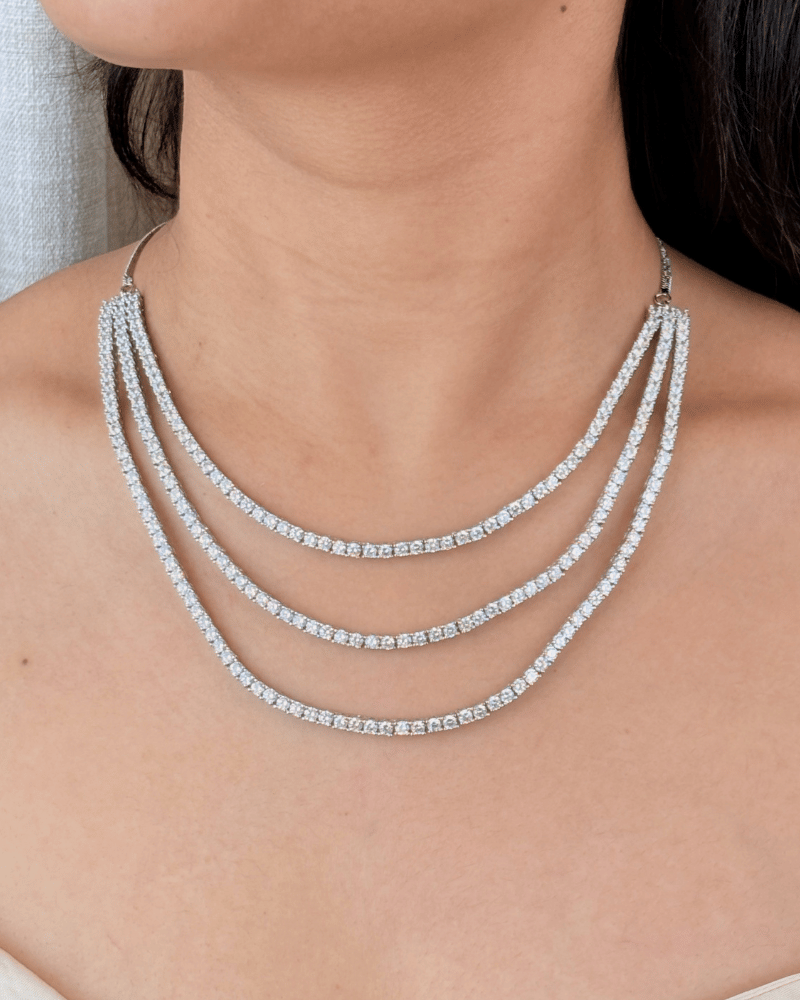 Silver Rivera Three Layer Solitaire Necklace
