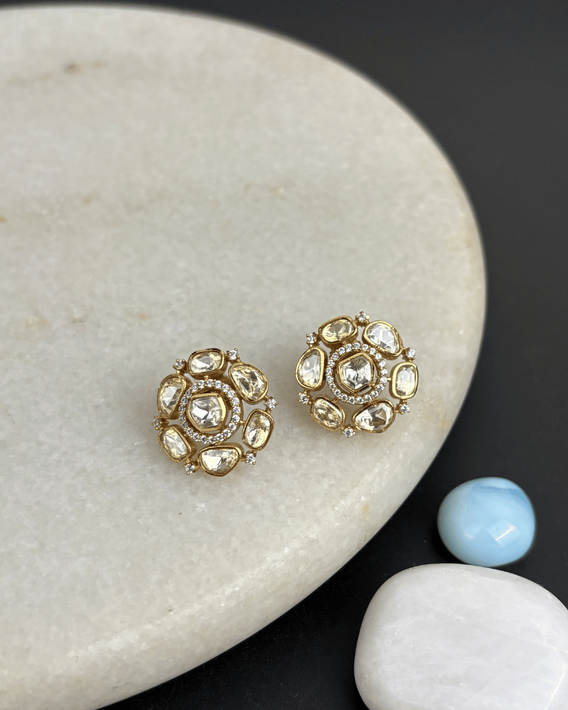 Prerna Petal Moissanite Studs | Screw Back | 18K Gold Plating