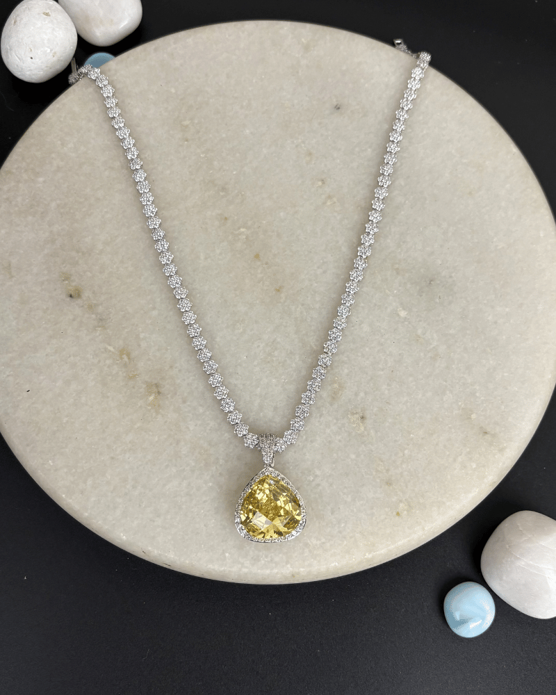 Sunveil Citrine Drop Necklace | Rhodium Plating