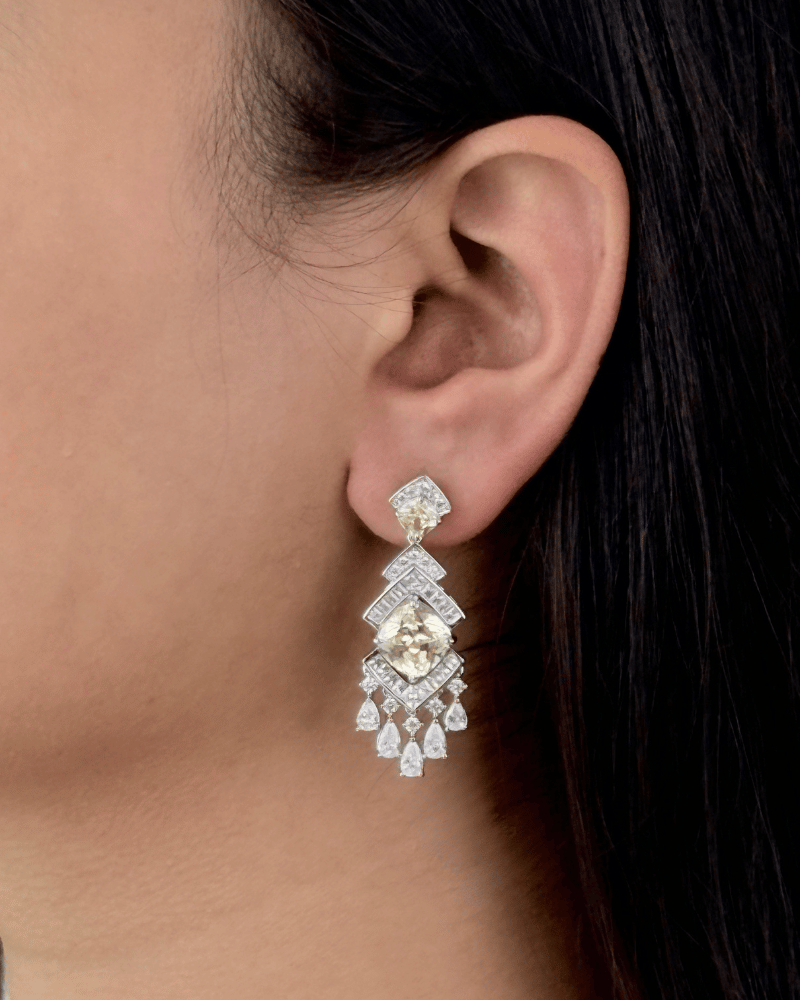 Astera Crystal Danglers | Rhodium Plating