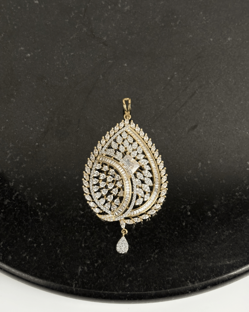 Mehrab Paisley Drop Diamond Pendant Set