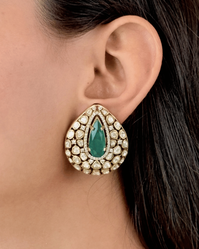 Emerald Empress Moissanite Pendant Set | Without Chain | Screw Back | 18K Gold Plating