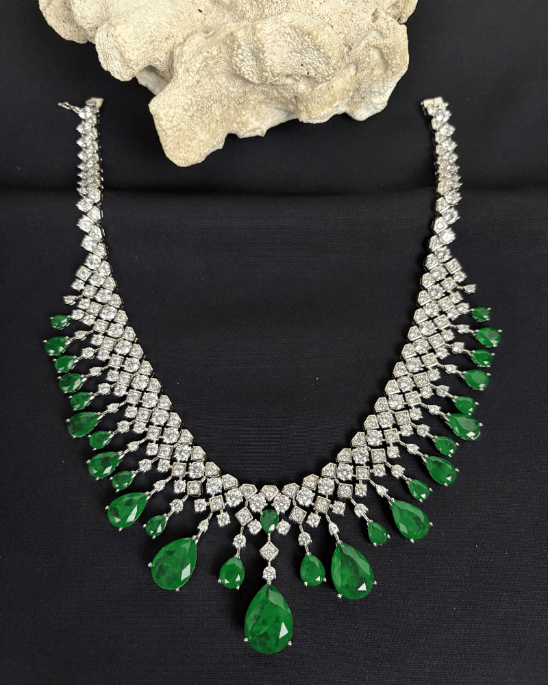 Emeralds Ki Rani Diamond Haar | Rhodium Plating