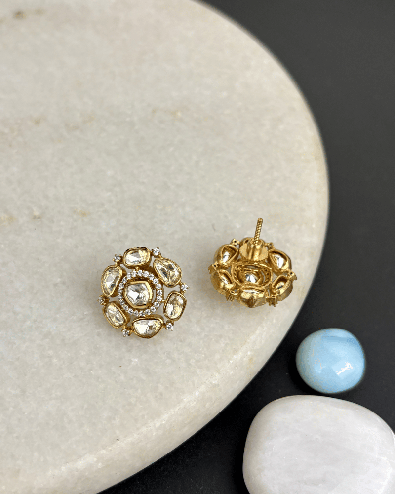 Prerna Petal Moissanite Studs | Screw Back | 18K Gold Plating