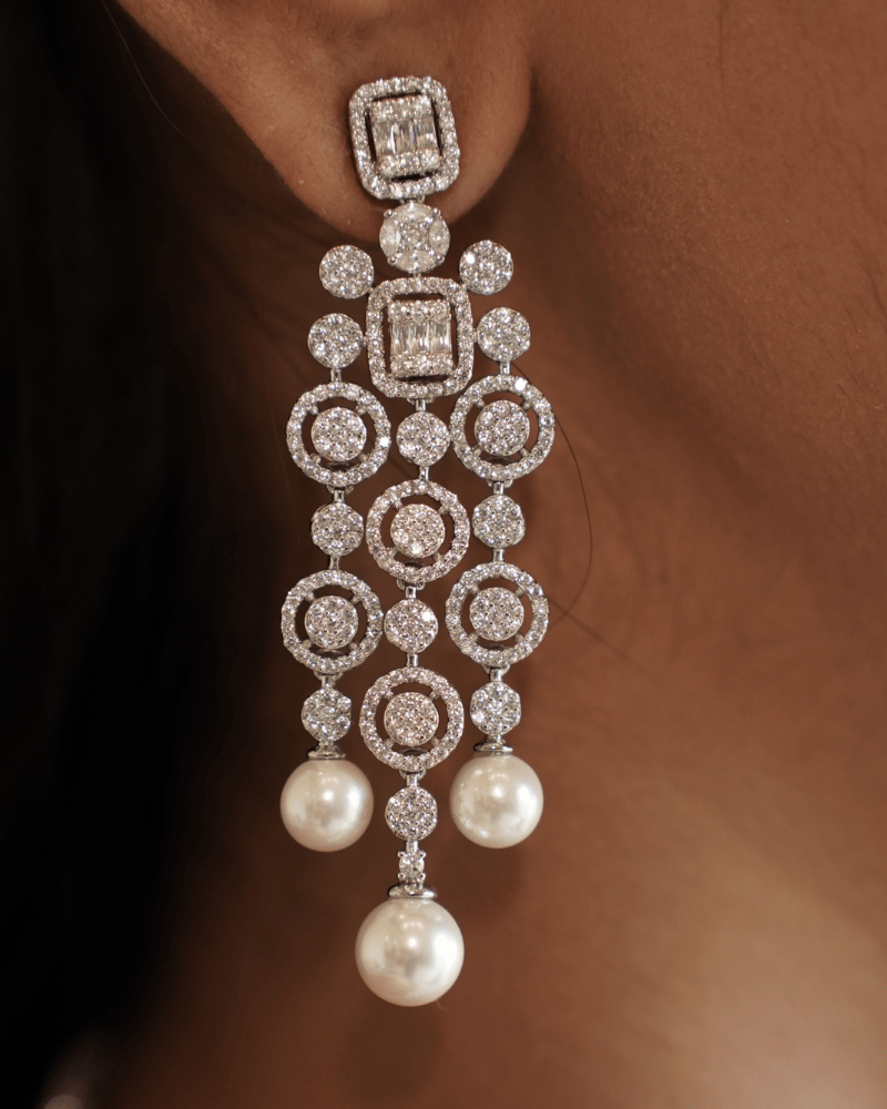 Crystal Rain Pearl Necklace | Rhodium Plating