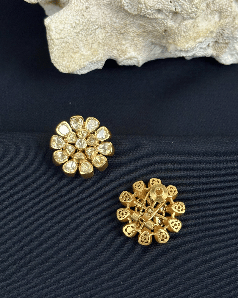 Heritage Flower Moissanite Studs | Screw Back | 18K Gold Plating