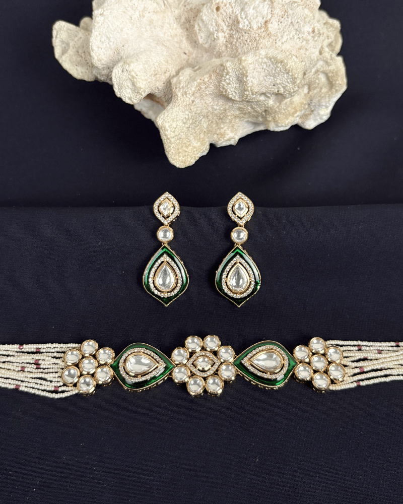 Gulnaar Heritage Polki Choker | White Moti Strings