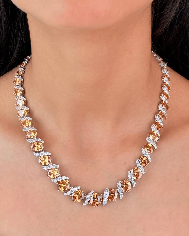 Avenza Champagne Diamond Necklace | Rhodium Plating