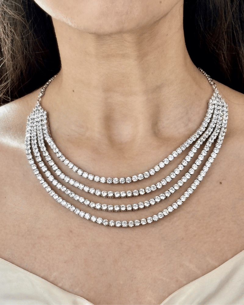 Four Line Solitaire Necklace | Silver