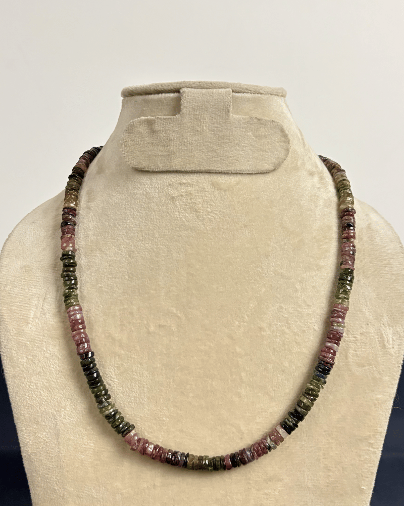 Multi Colour Tourmaline Stones Single Line Mala ( 22 Inches)