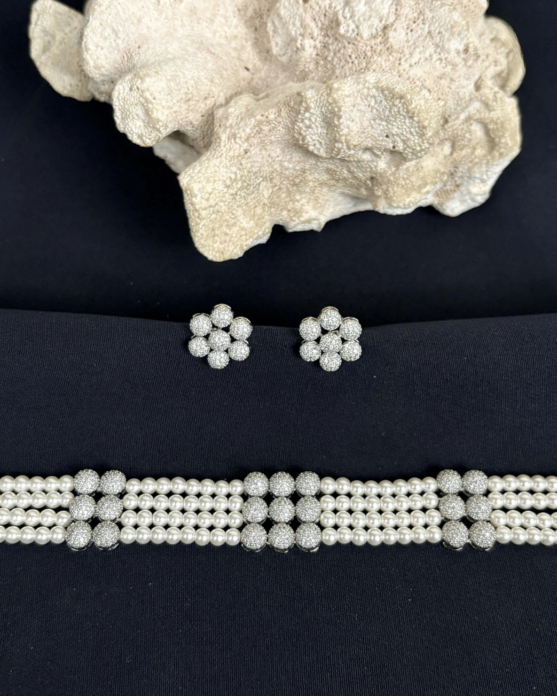 Aveline Pearl Symphony Choker With White Bead Strings