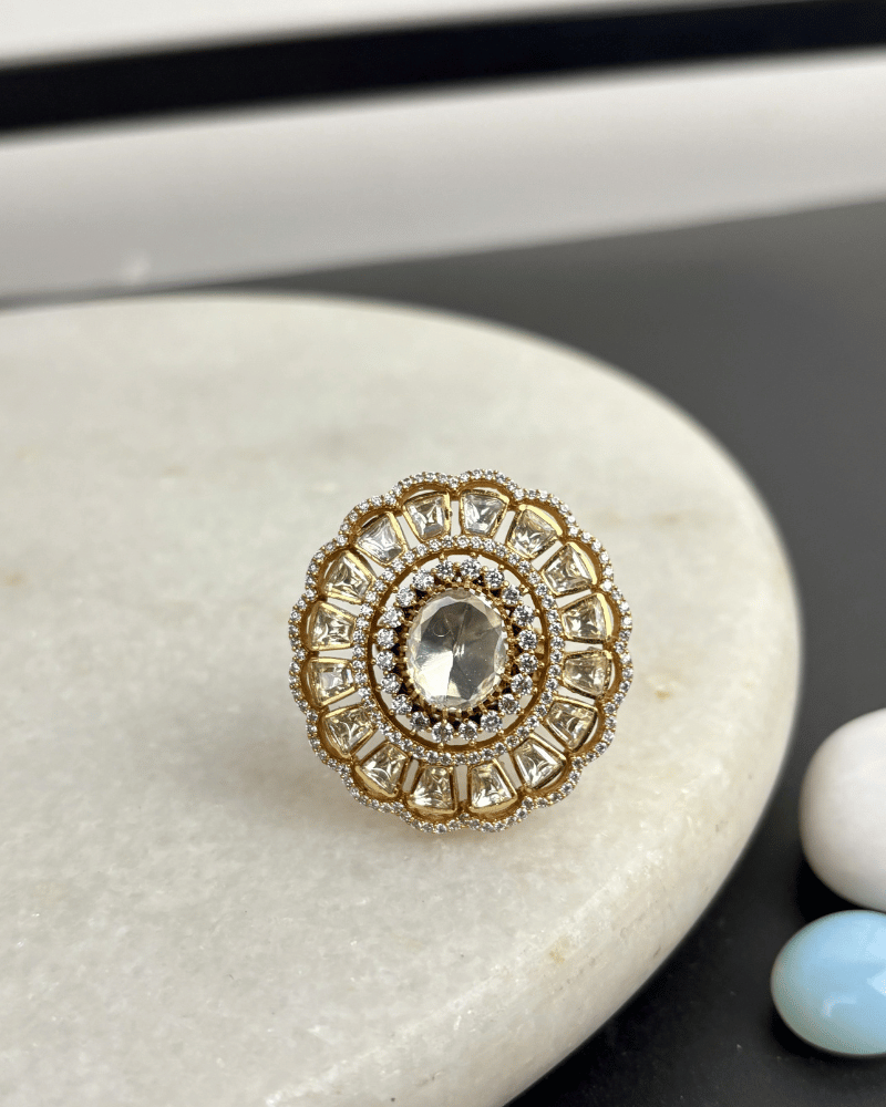 Starlight Cocktail Moissanite Ring | Adjustable Size | 18K Gold Plating
