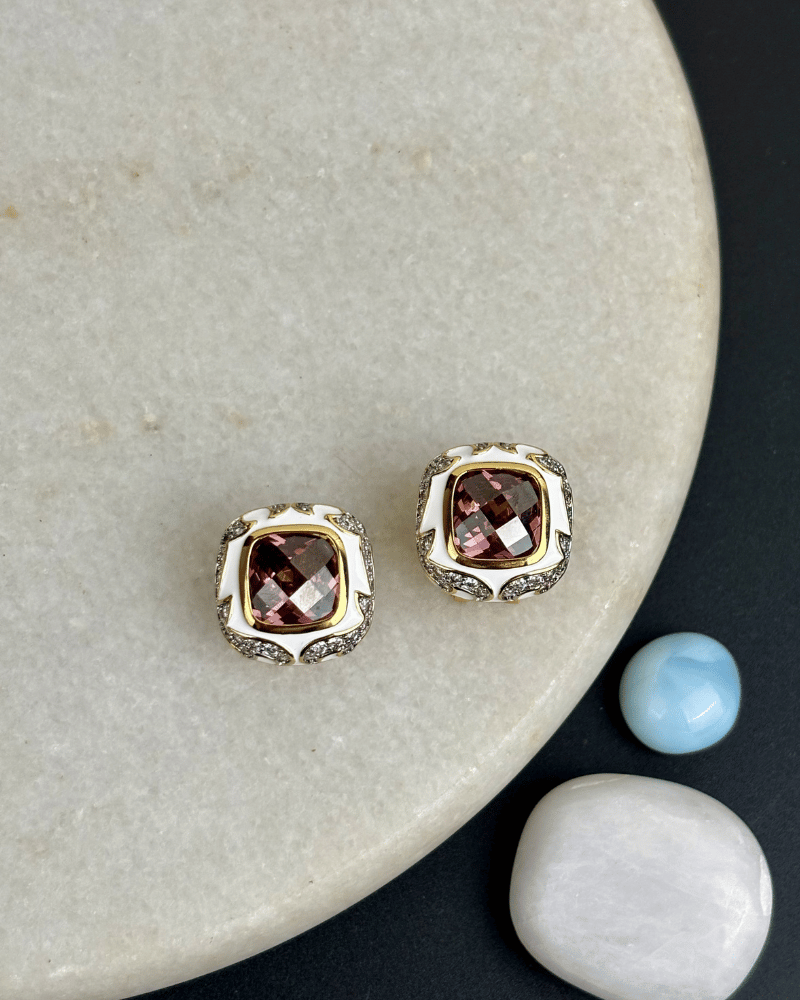 Roselle Crystal Studs | Rhodium Plating