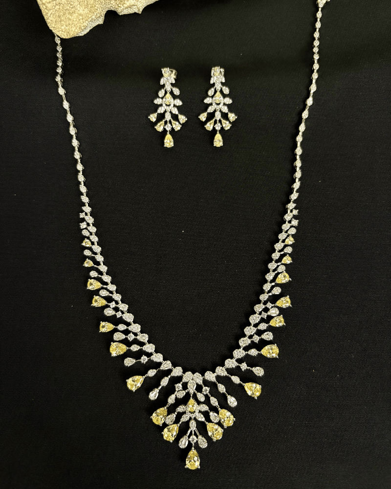 Citrine Droplets Necklace | Rhodium Plating