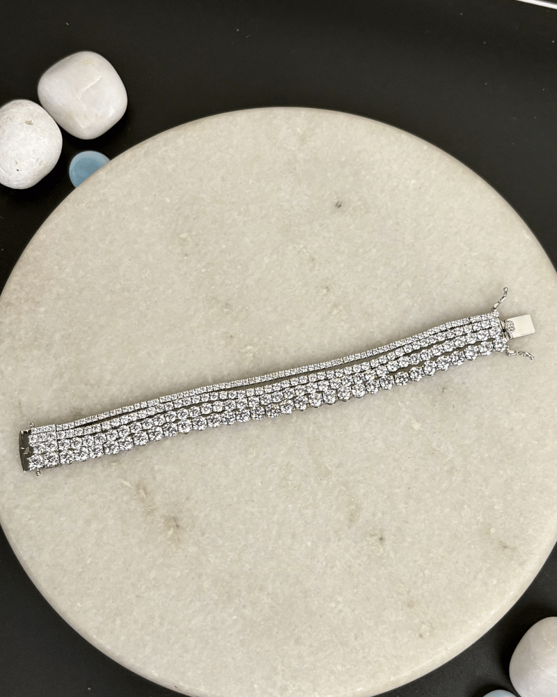 4 Layer Diamond Bracelet In Grading | Rhodium Plating | Silver