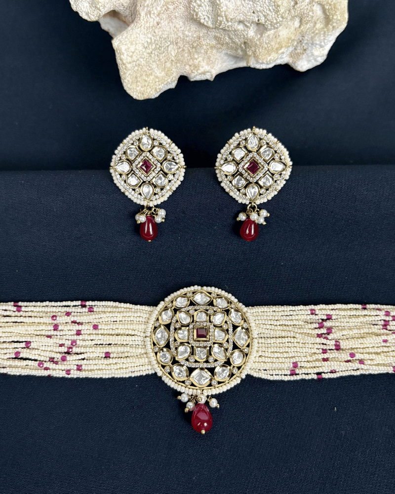 Shahi Chakra Polki Choker With Ruby Drop