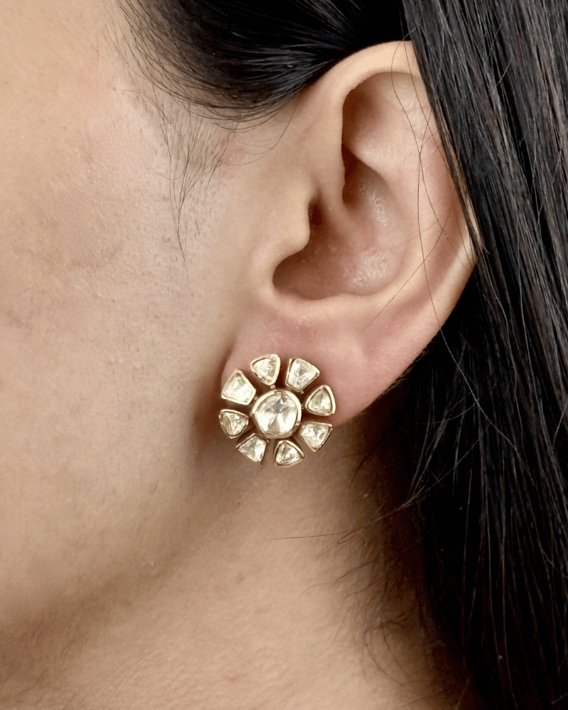 Begum Bloom Moissanite Studs | Screw Back | 18K Gold Plating