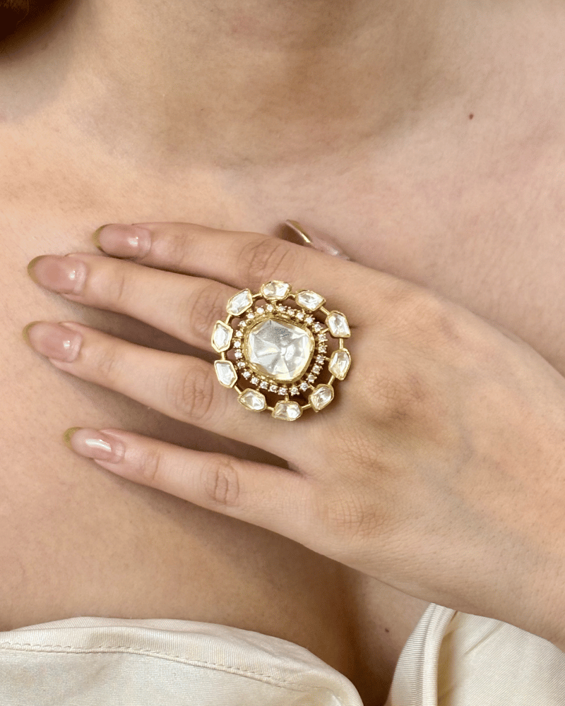 Gul Moissanite Ring  | Adjustable Size | 18K Gold Plating