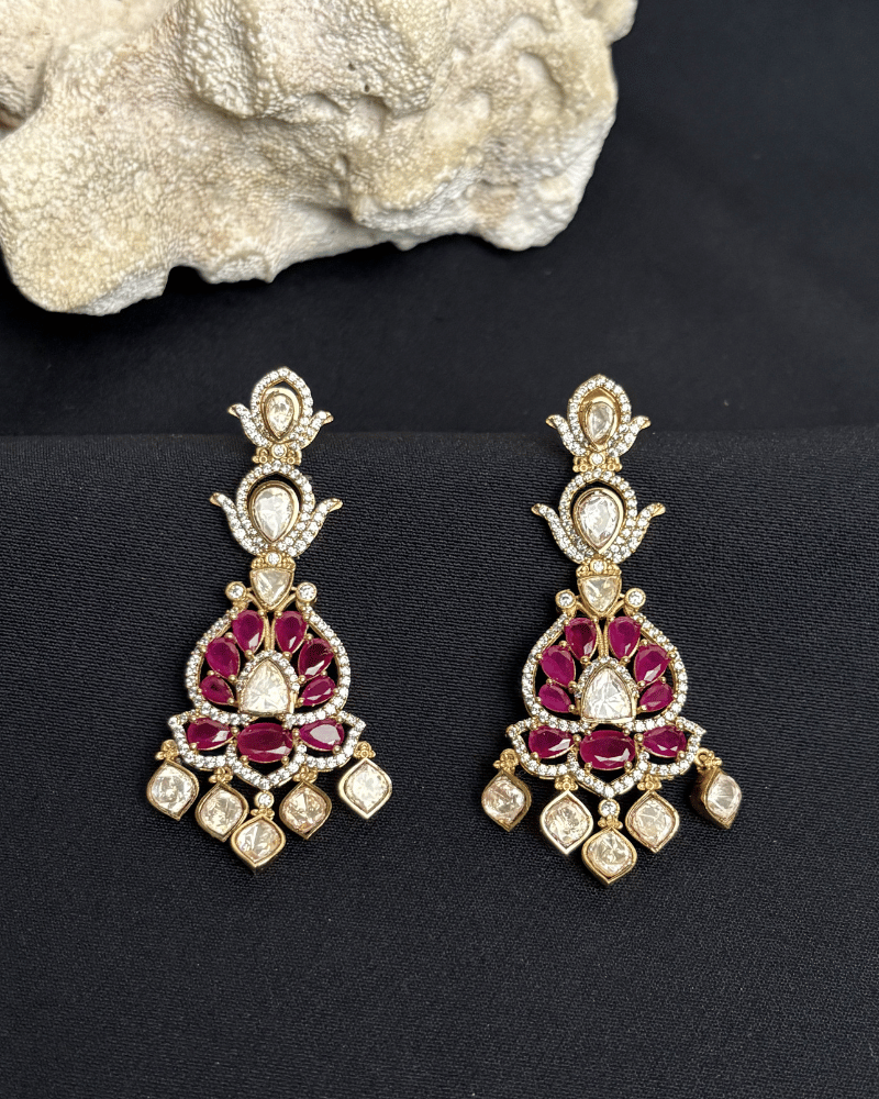 Raniya Ruby Moissanite Danglers | Screw Back | 18K Gold Plating