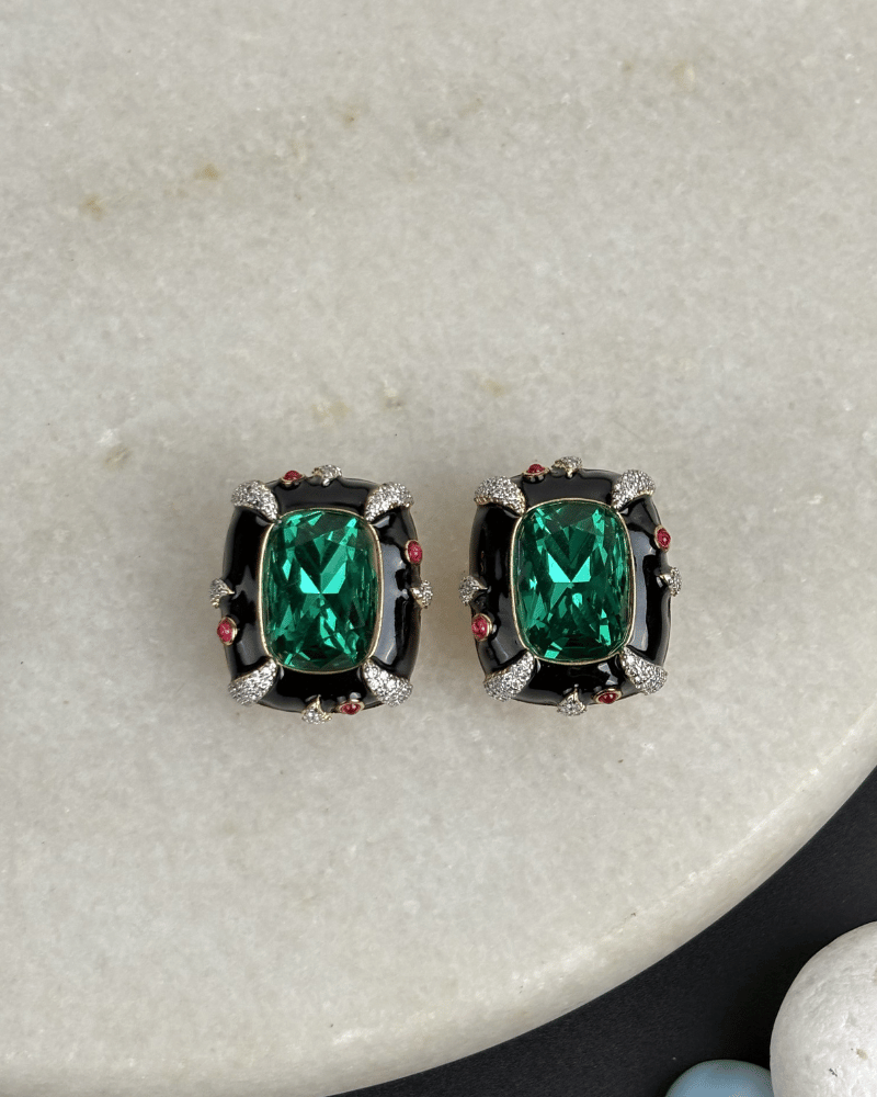 Obsidian Emerald Studs