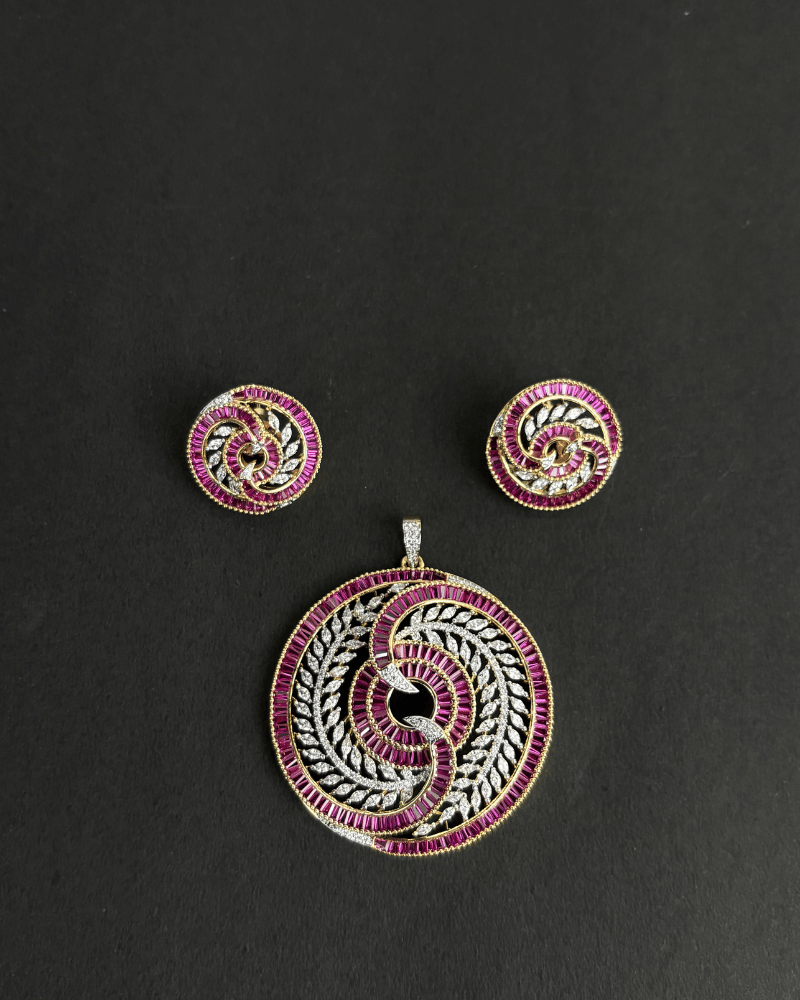 Ruby Chakra Diamond Pendant Set
