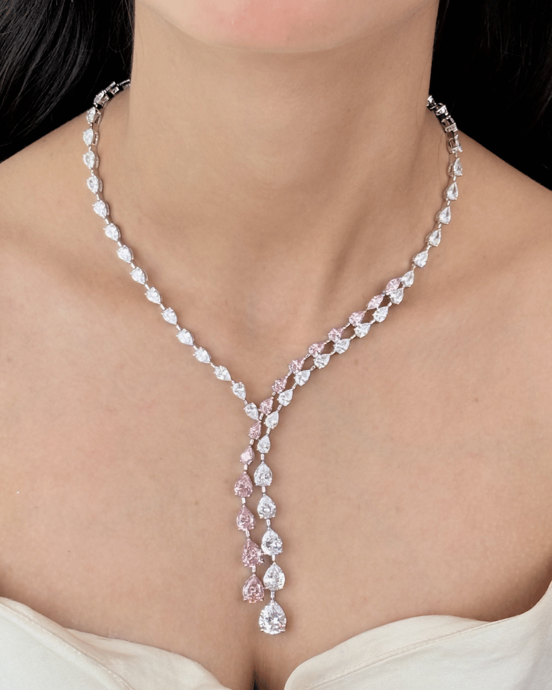Crystal Twin Empress Baby Pink Necklace | Rhodium Plating