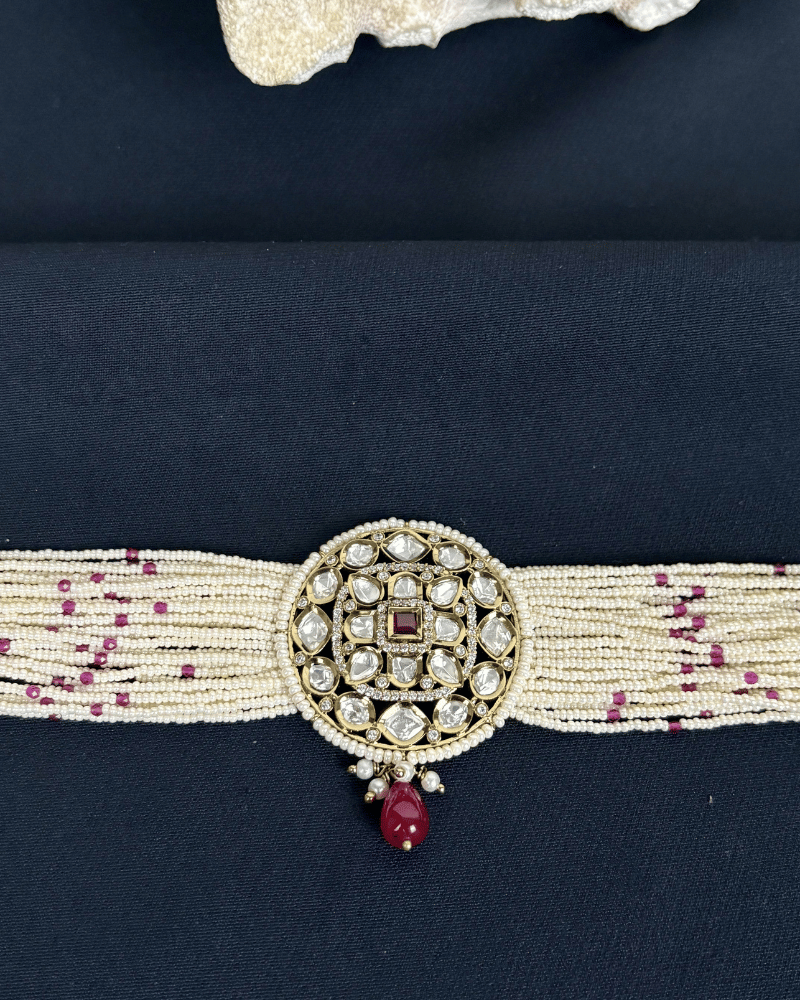 Shahi Chakra Polki Choker With Ruby Drop