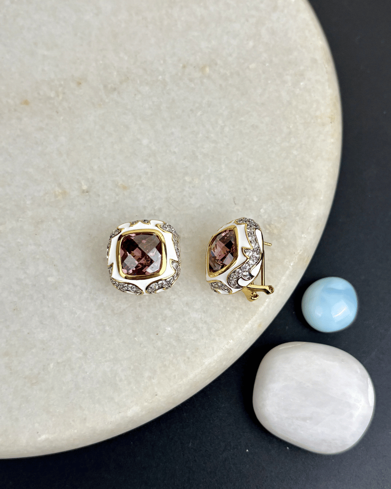Roselle Crystal Studs | Rhodium Plating