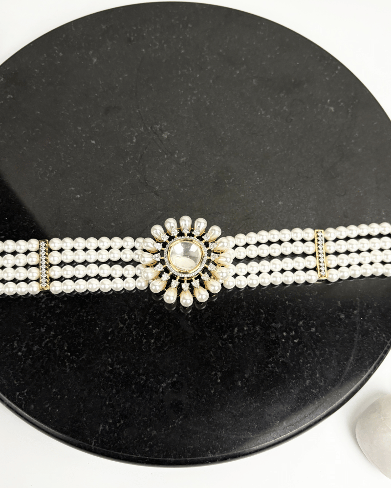 Mrinali Diamond Choker With White Bead Strings