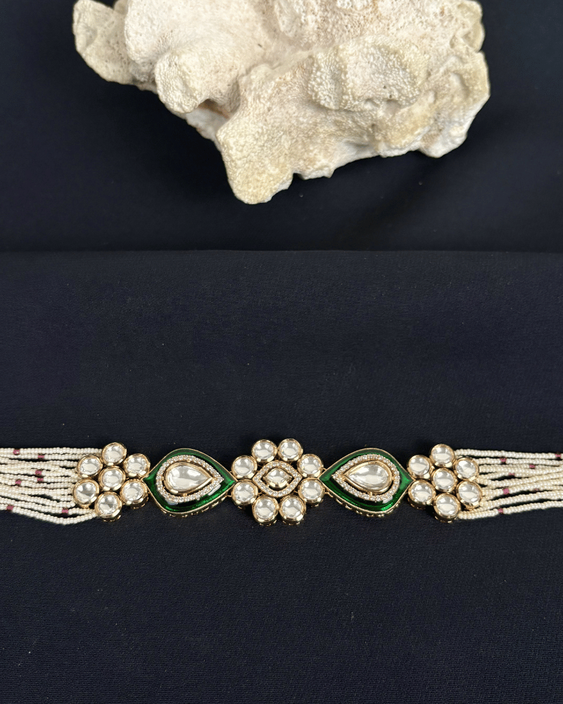 Gulnaar Heritage Polki Choker | White Moti Strings