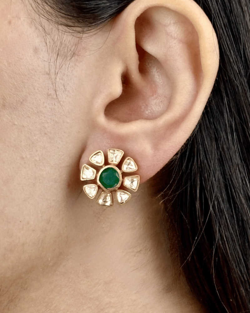 Begum Bloom Moissanite Studs | Screw Back | 18K Gold Plating