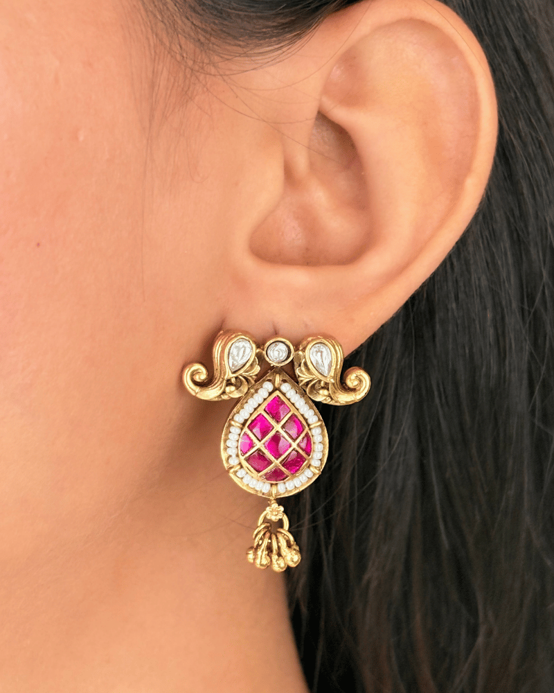 Kairavi Golden Necklace With Ruby Drop