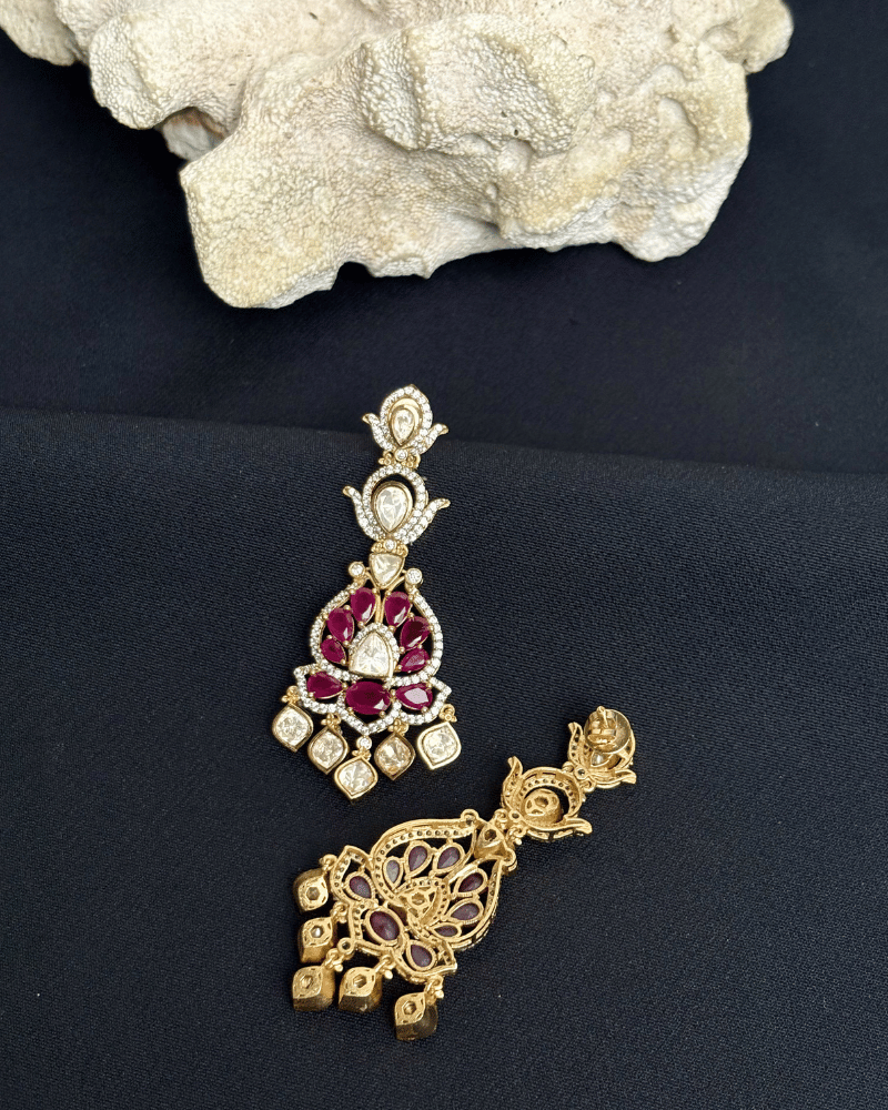 Raniya Ruby Moissanite Danglers | Screw Back | 18K Gold Plating