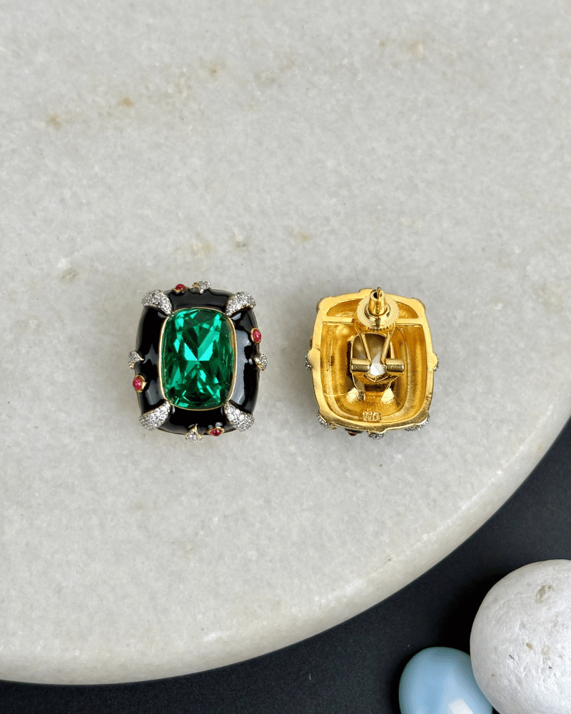 Obsidian Emerald Studs