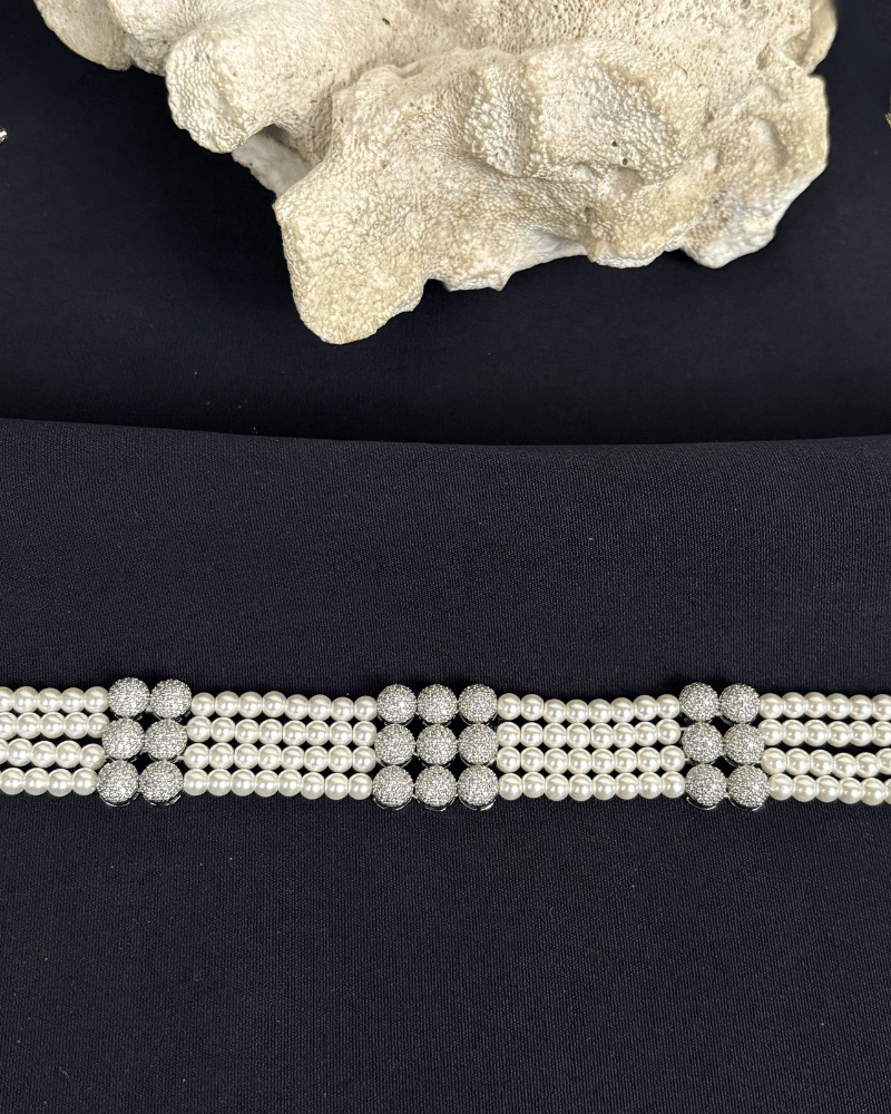 Aveline Pearl Symphony Choker With White Bead Strings