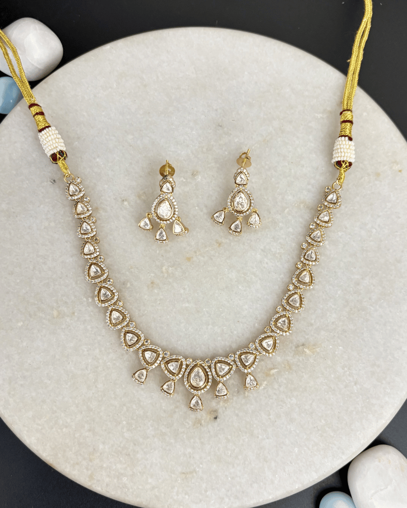 Tarang Single Line Moissanite Necklace | Screw Back | 18K Gold Plating