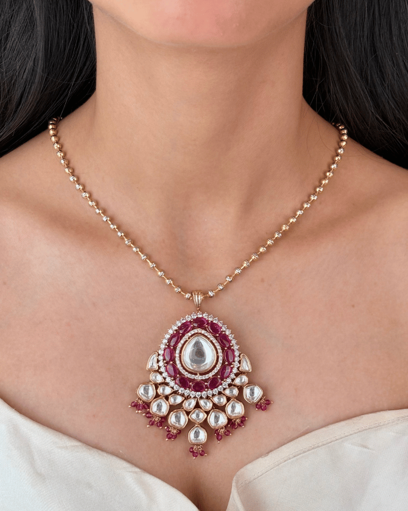 Tavisha Ruby Polki Pendant Set | Without Chain